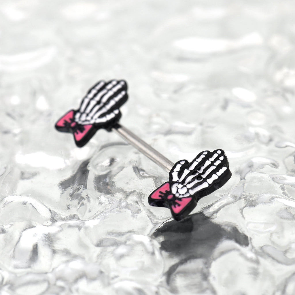 PAIR OF White Skeleton Hand stainless steel Nipple Rings - PAIR OF White Skeleton Hand stainless steel Nipple Rings - Default Title by CRUXJEWELRY