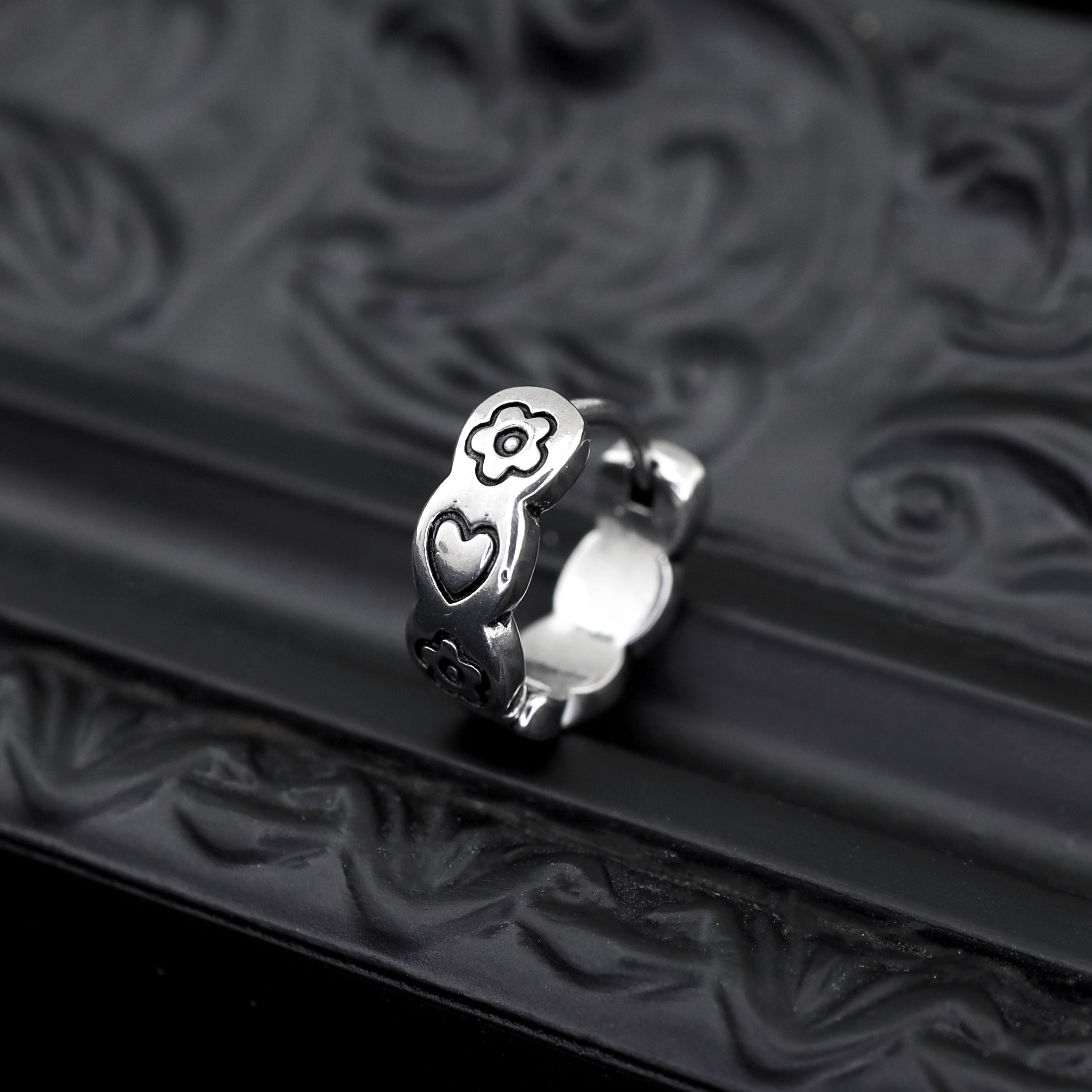 Minimalist Engraved Heart & Flower Stainless Steel Clicker - Minimalist Engraved Heart & Flower Stainless Steel Clicker - Single by CRUXJEWELRY