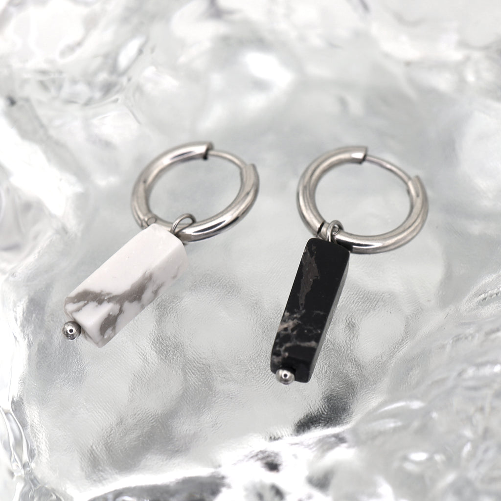 Eastern Aesthetics - Zen Geometric Square Jade Drop Earrings - Eastern Aesthetics - Zen Geometric Square Jade Drop Earrings - White by CRUXJEWELRY