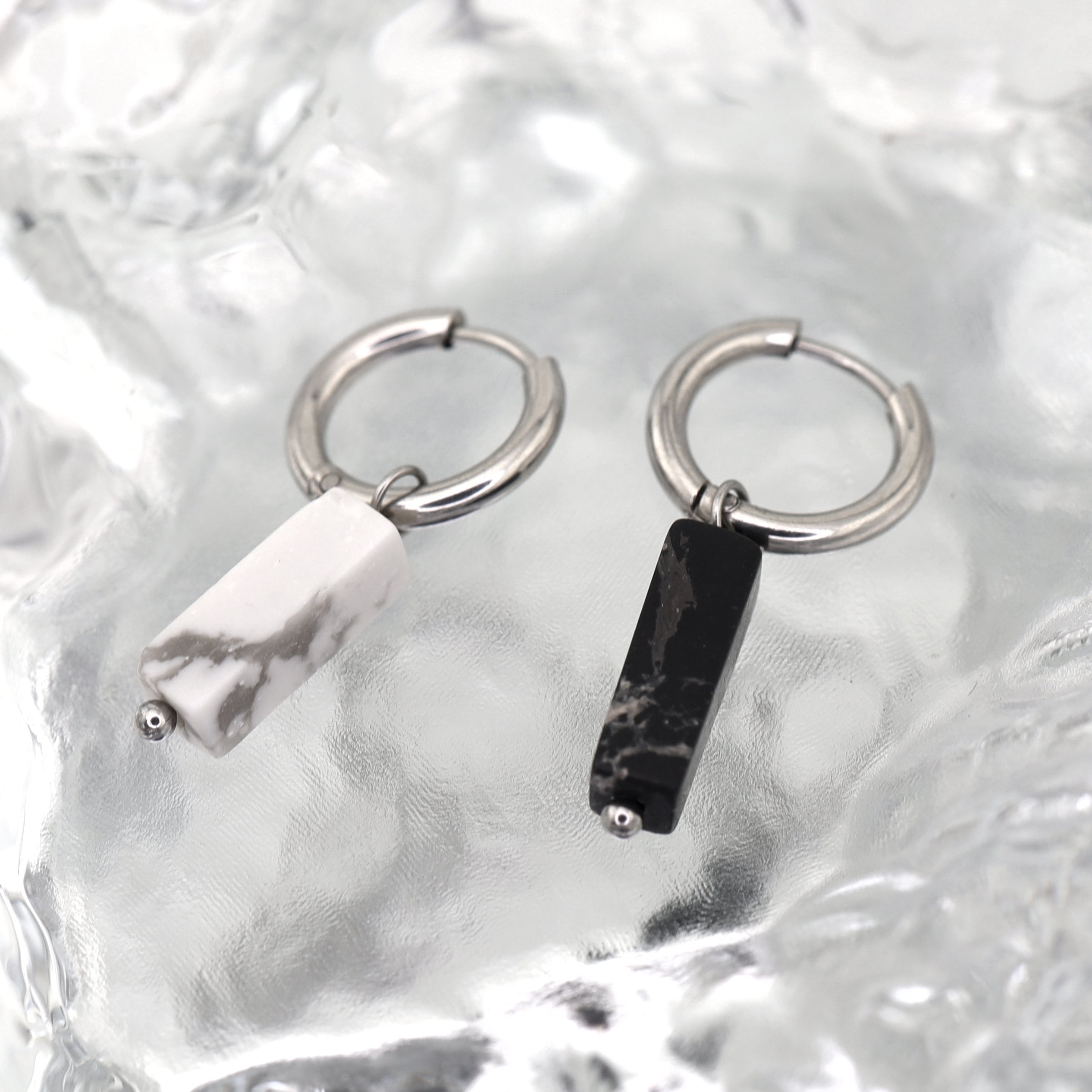 Eastern Aesthetics - Zen Geometric Square Jade Drop Earrings - Eastern Aesthetics - Zen Geometric Square Jade Drop Earrings - White by CRUXJEWELRY