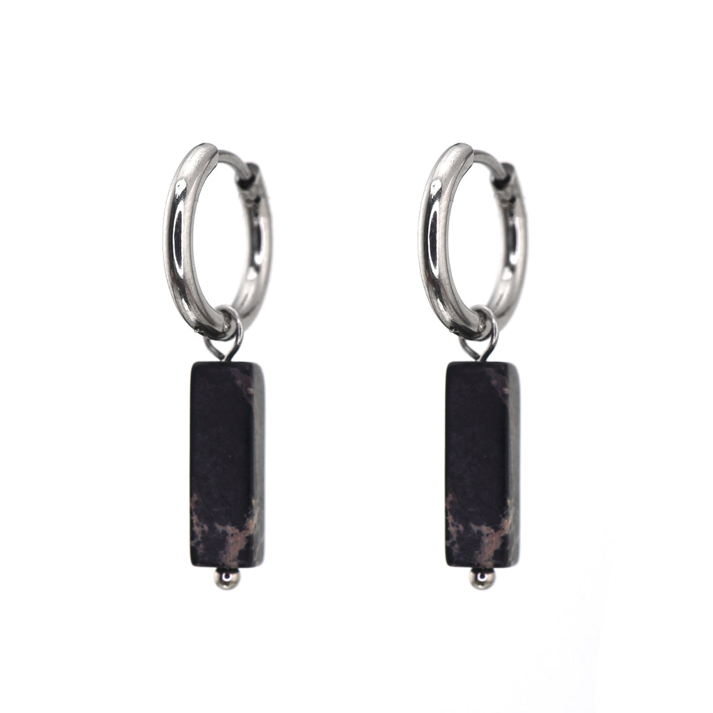 Eastern Aesthetics - Zen Geometric Square Jade Drop Earrings - Eastern Aesthetics - Zen Geometric Square Jade Drop Earrings - Pair of Black by CRUXJEWELRY