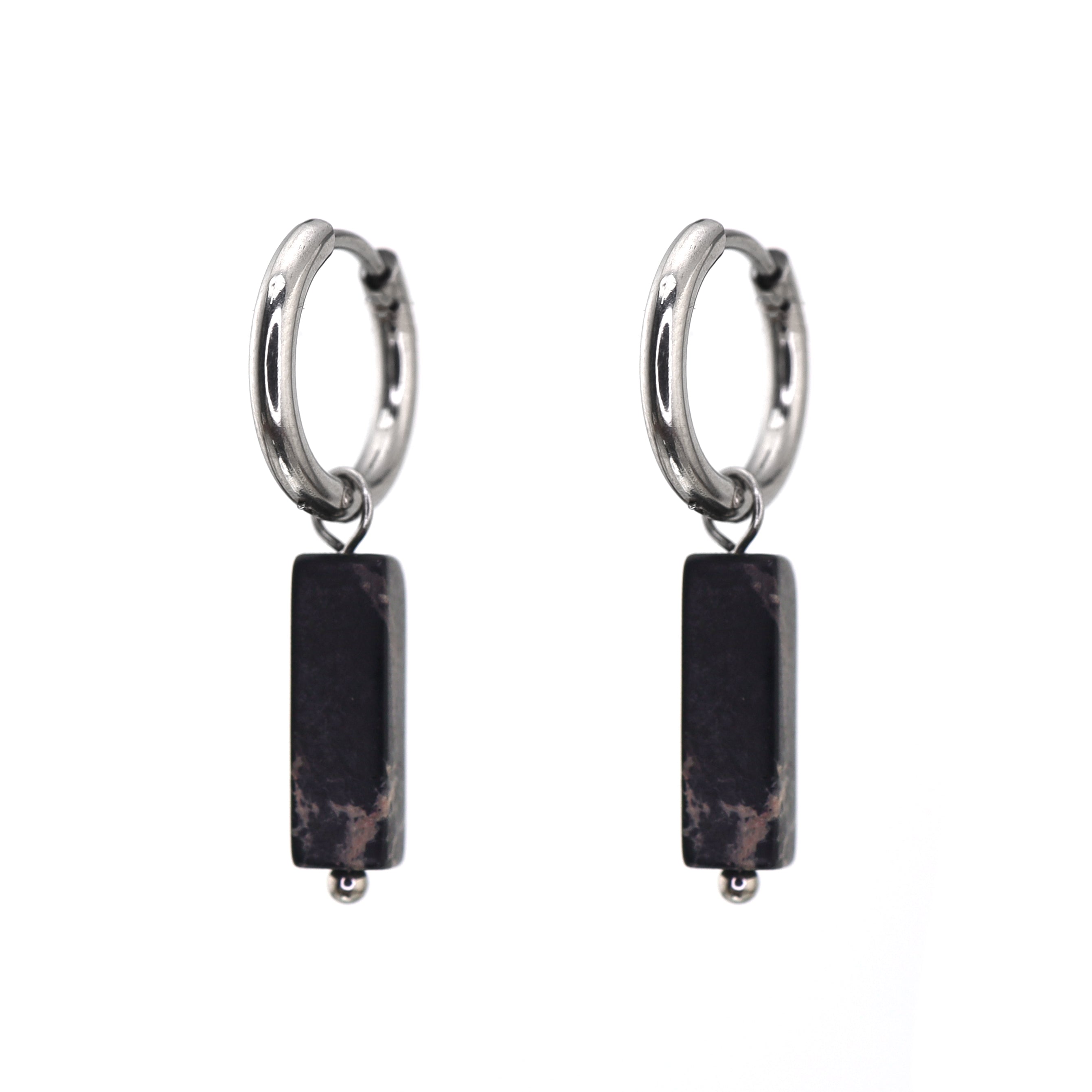 Eastern Aesthetics - Zen Geometric Square Jade Drop Earrings - Eastern Aesthetics - Zen Geometric Square Jade Drop Earrings - Pair of Black by CRUXJEWELRY