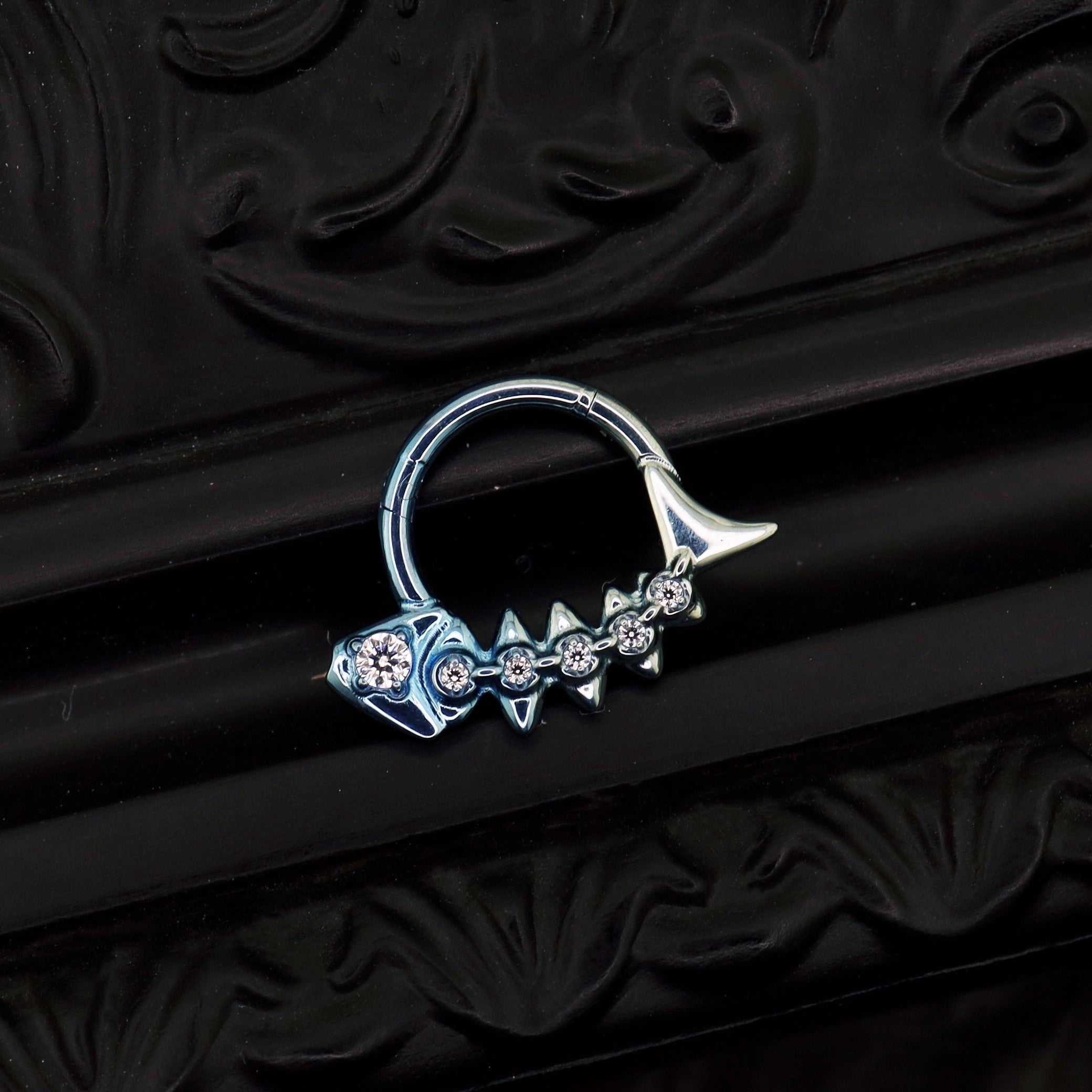 Fishbone CZ Titanium Segment Septum Hoop - Fishbone CZ Titanium Segment Septum Hoop - 8mm by CRUXJEWELRY