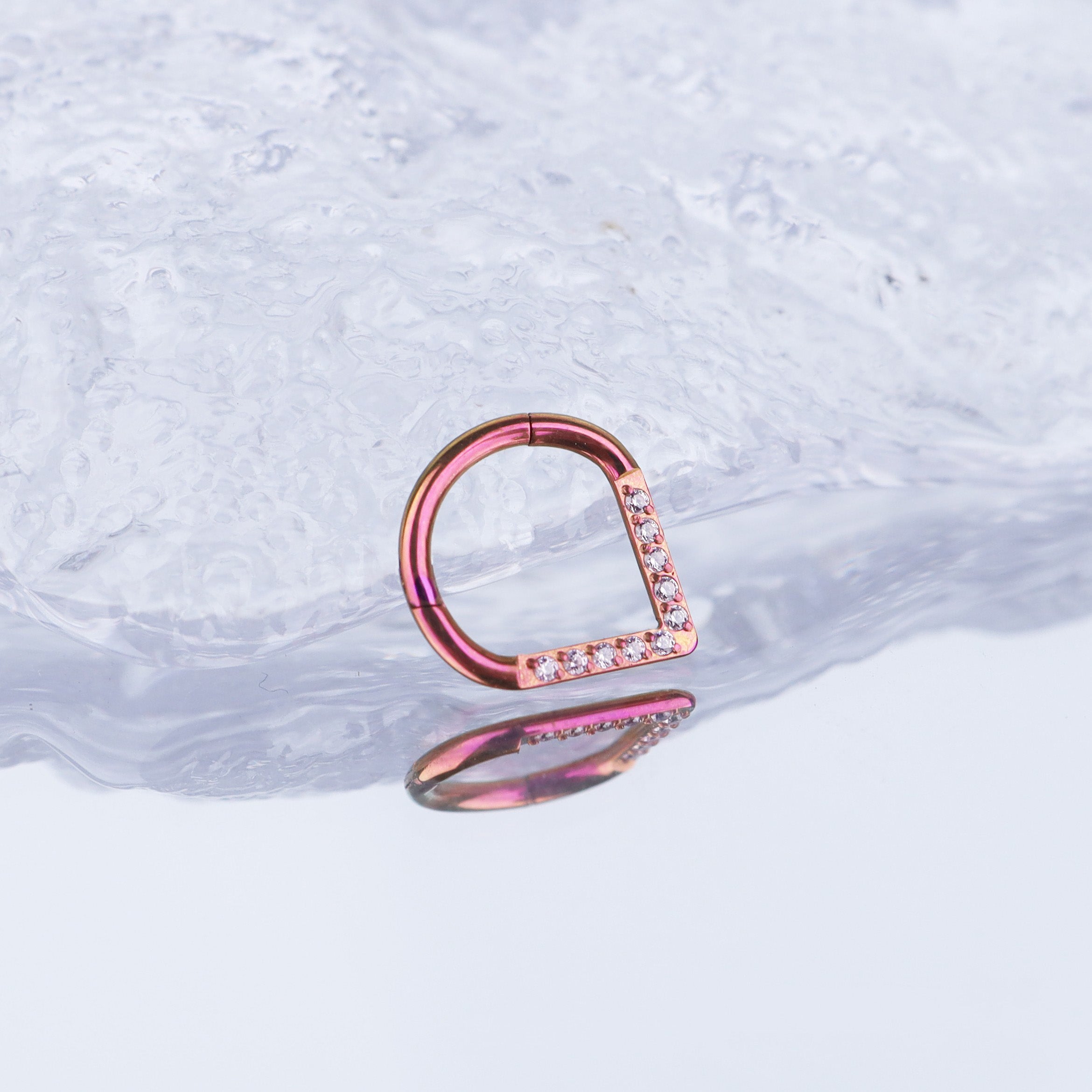 Teardrop CZ Titanium Segment Hoop - Teardrop CZ Titanium Segment Hoop - Pink / 8 mm by CRUXJEWELRY