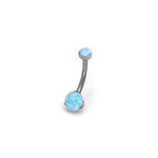 Double Round Opal Titanium Belly Ring - Double Round Opal Titanium Belly Ring - Sky Blue by CRUXJEWELRY