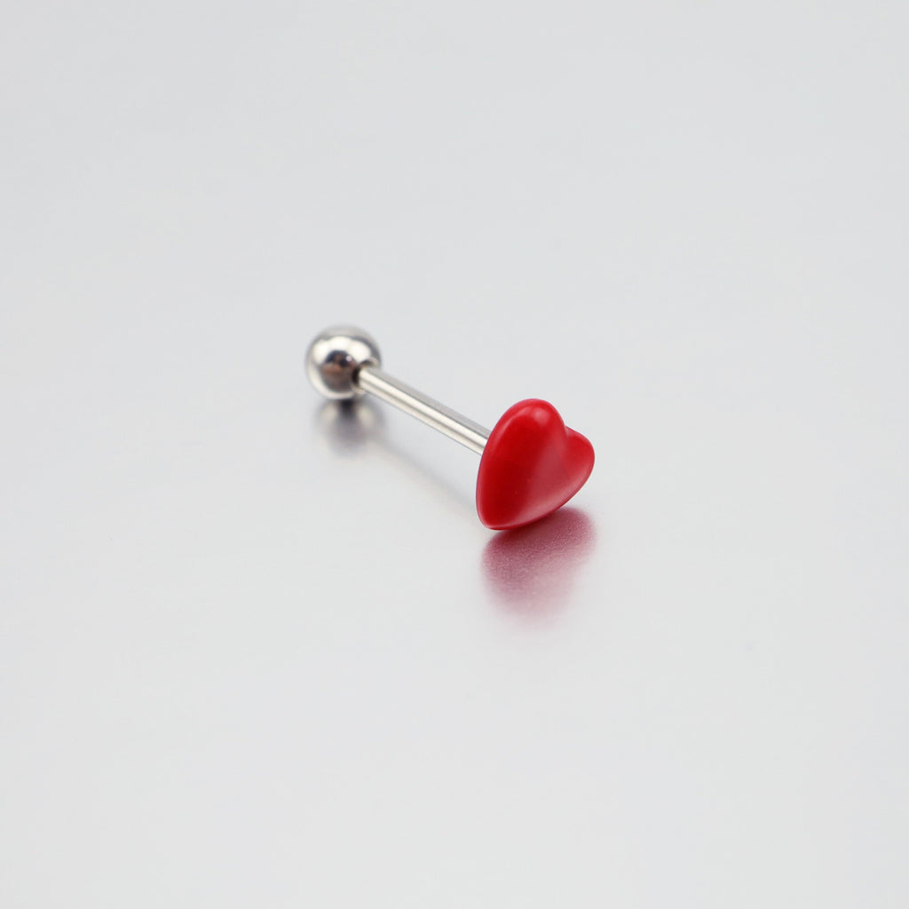 Heart-shaped Acrylic Tongue Stud - Heart-shaped Acrylic Tongue Stud - Deep Red / 12mm by CRUXJEWELRY