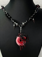 Red Tentacle Heart Layered Necklace - Silver Spider & Cross Charms