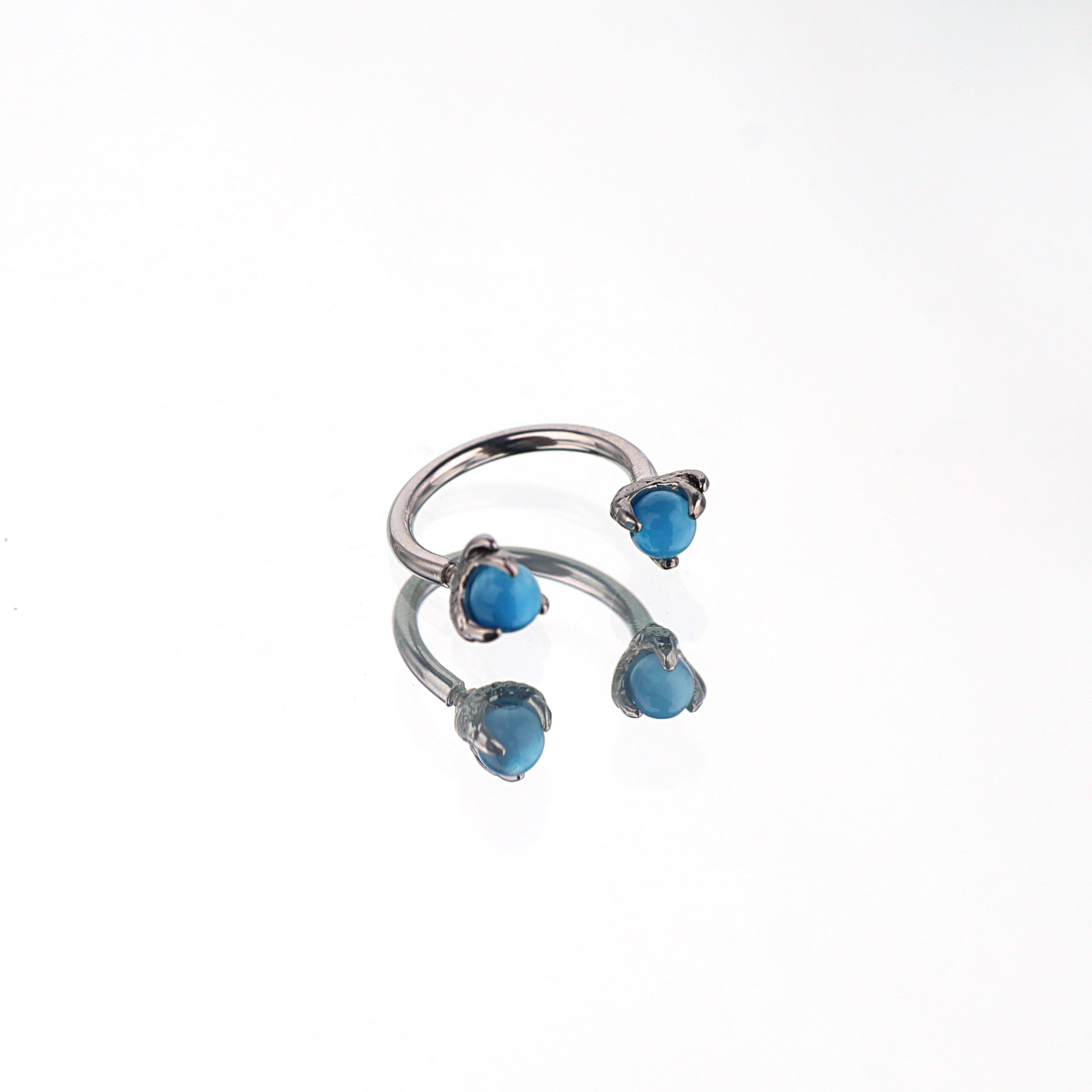 Colorful Dragon Claw CZ Stainless Steel Horseshoe Ring - Colorful Dragon Claw CZ Stainless Steel Horseshoe Ring - Ocean Blue / 8mm by CRUXJEWELRY