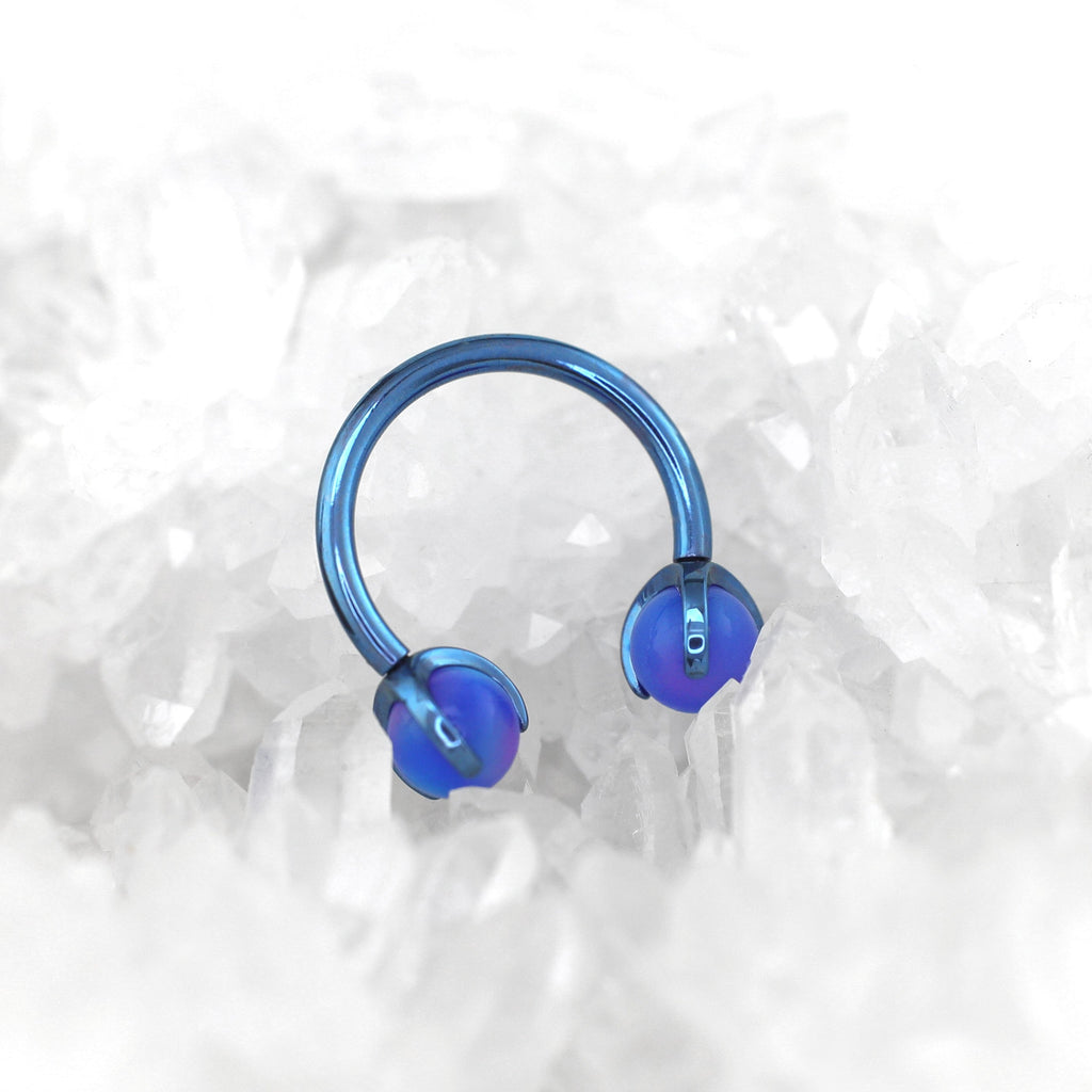 Iridescent Opal Internally Threaded Titanium Horseshoe Ring - Iridescent Opal Internally Threaded Titanium Horseshoe Ring - Deep Blue / 8mm by CRUXJEWELRY