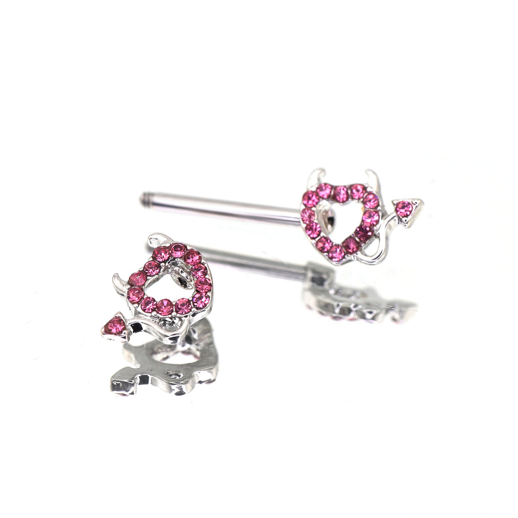 Hot Pink CZ Openwork Demon Heart Stainless Steel Nipple Rings - Hot Pink CZ Openwork Demon Heart Stainless Steel Nipple Rings - Single by CRUXJEWELRY