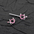 Hot Pink CZ Openwork Demon Heart Stainless Steel Nipple Rings - Hot Pink CZ Openwork Demon Heart Stainless Steel Nipple Rings - Single by CRUXJEWELRY