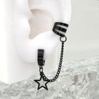 Black & White Chain Pentagram Stainless Steel Ear Clips - Black & White Chain Pentagram Stainless Steel Ear Clips - Black / Single by CRUXJEWELRY