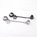 Black & White Chain Pentagram Stainless Steel Ear Clips - Black & White Chain Pentagram Stainless Steel Ear Clips - Black / Single by CRUXJEWELRY