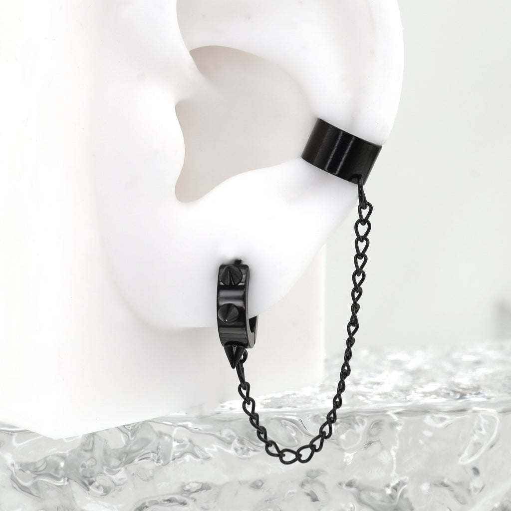 Black Six-Spike Chain Ear Clips - Black Six-Spike Chain Ear Clips - Chain by CRUXJEWELRY