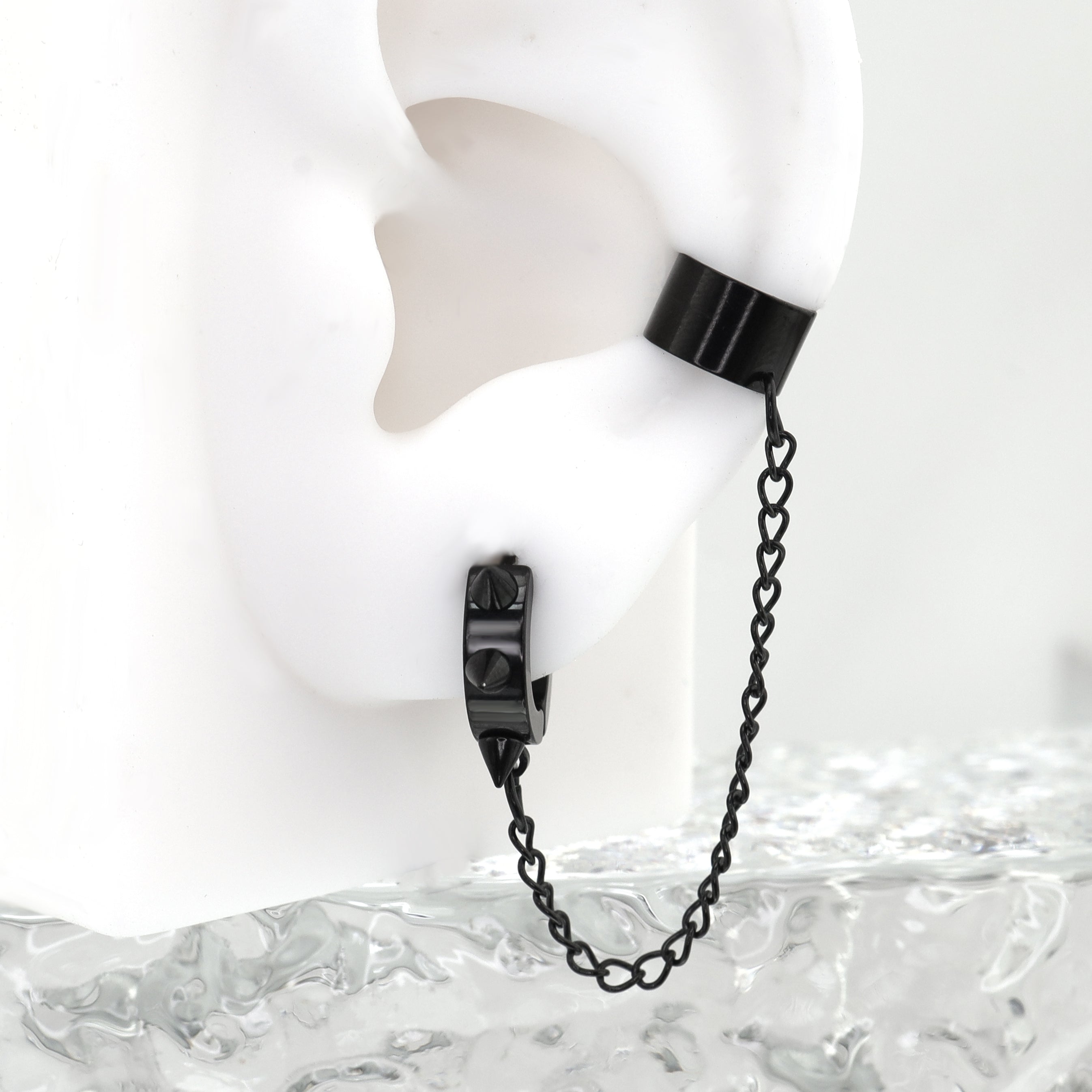 Black Six-Spike Chain Ear Clips - Black Six-Spike Chain Ear Clips - Chain by CRUXJEWELRY