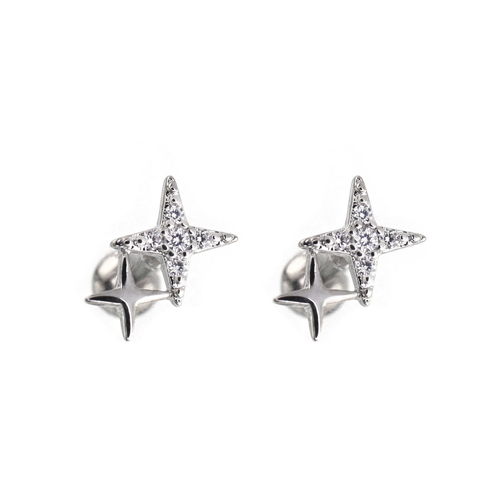 Double Star CZ Stainless Steel Studs - Double Star CZ Stainless Steel Studs - Set by CRUXJEWELRY