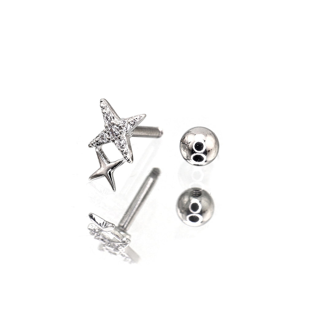 Double Star CZ Stainless Steel Studs - Double Star CZ Stainless Steel Studs - Single by CRUXJEWELRY