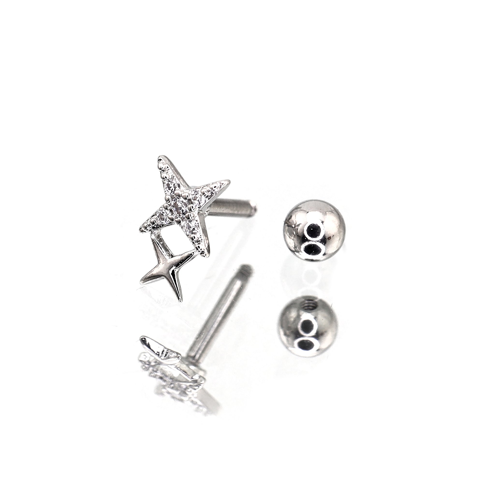 Double Star CZ Stainless Steel Studs - Double Star CZ Stainless Steel Studs - Single by CRUXJEWELRY