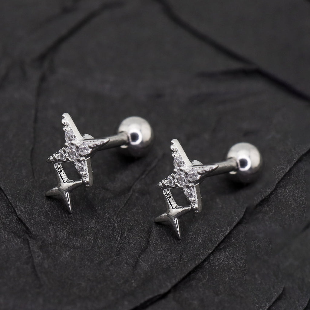 Double Star CZ Stainless Steel Studs - Double Star CZ Stainless Steel Studs - Single by CRUXJEWELRY