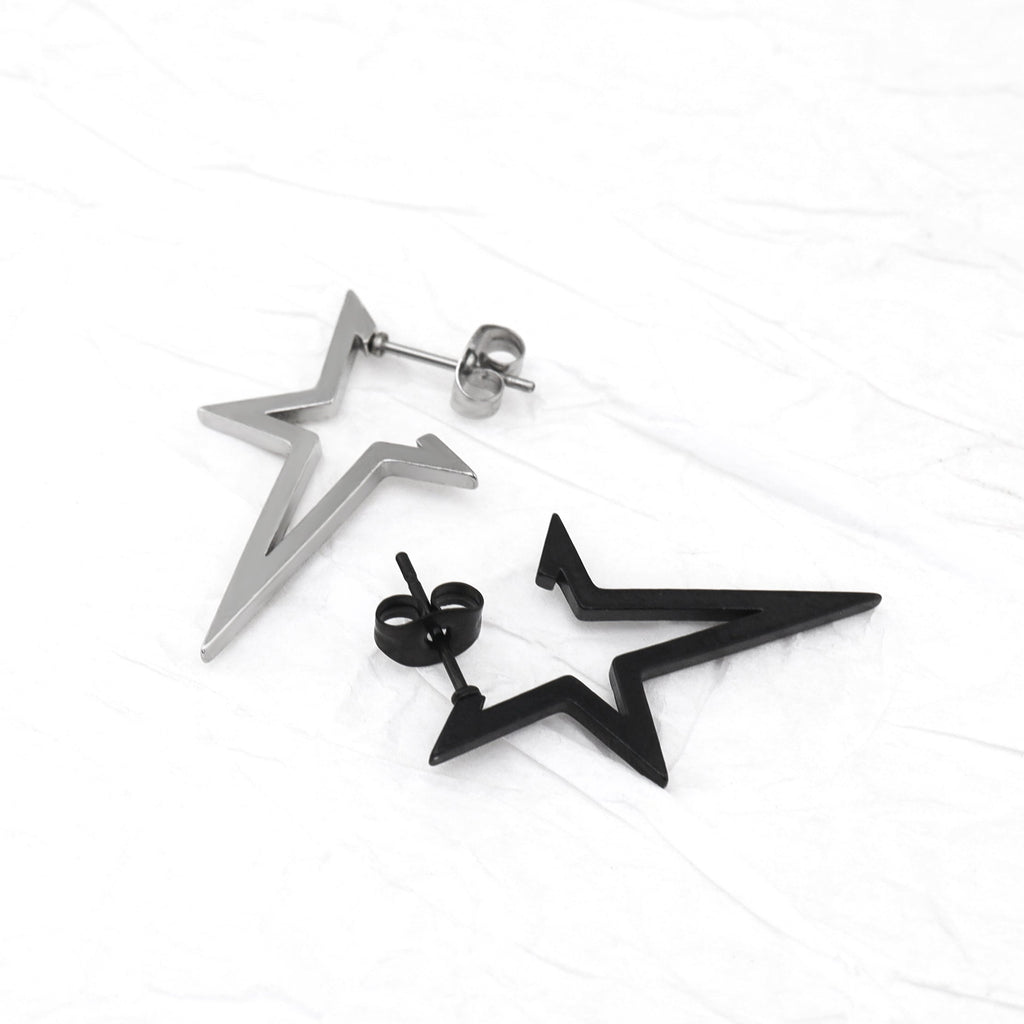 Black & White Large Pentagram Stainless Steel Ear Studs - Black & White Large Pentagram Stainless Steel Ear Studs - Single / Sliver by CRUXJEWELRY