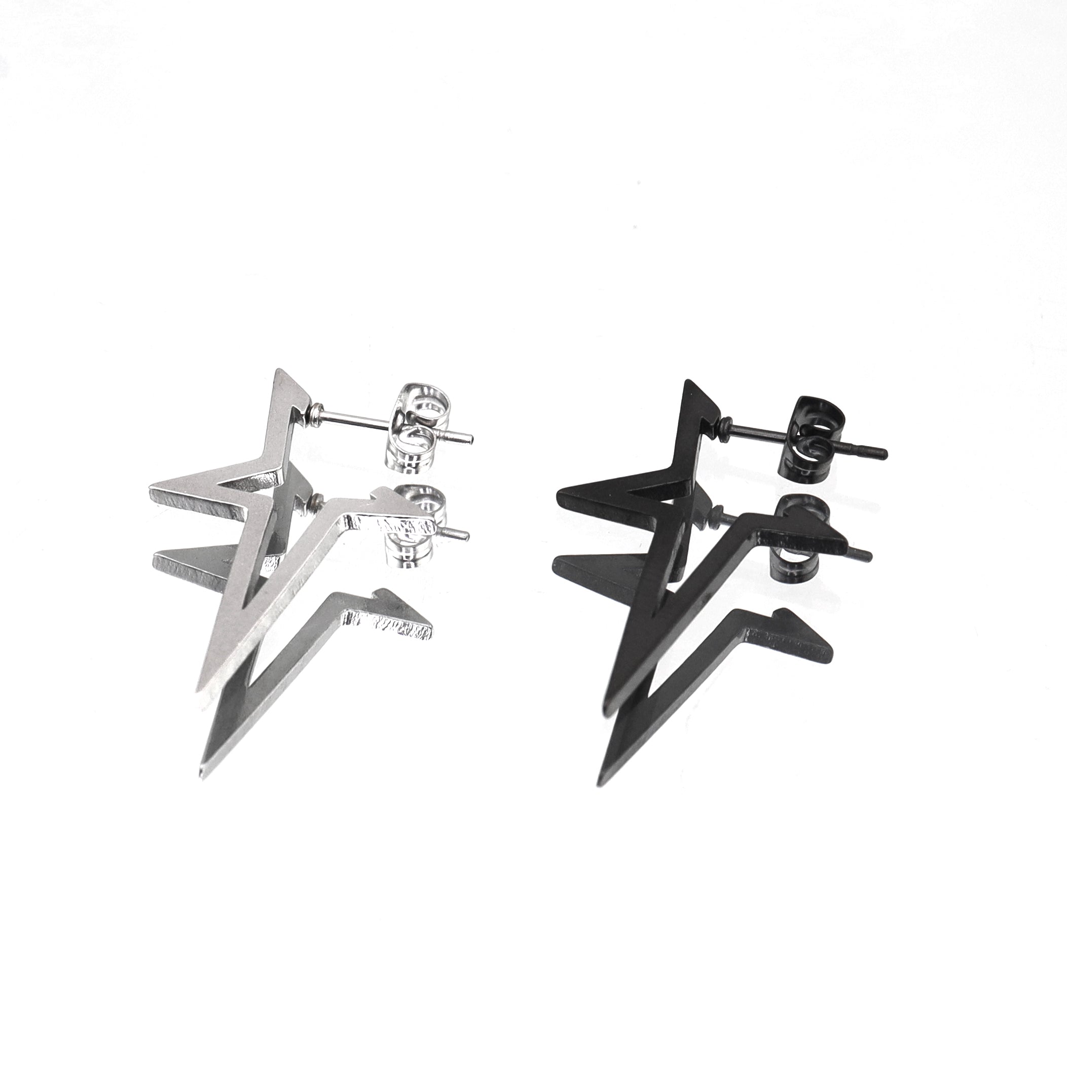 Black & White Large Pentagram Stainless Steel Ear Studs - Black & White Large Pentagram Stainless Steel Ear Studs - Single / Sliver by CRUXJEWELRY