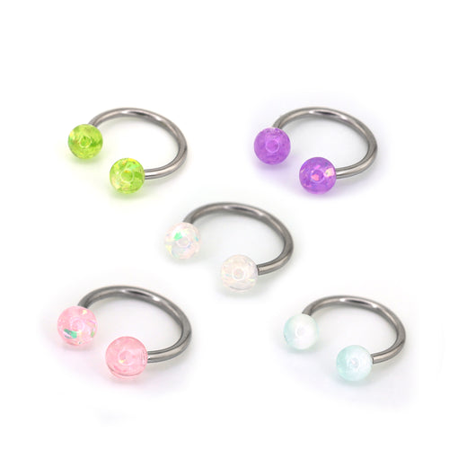 Opal Internally Threaded Titanium Horseshoe Ring - Opal Internally Threaded Titanium Horseshoe Ring - Pearl White / 8mm by CRUXJEWELRY