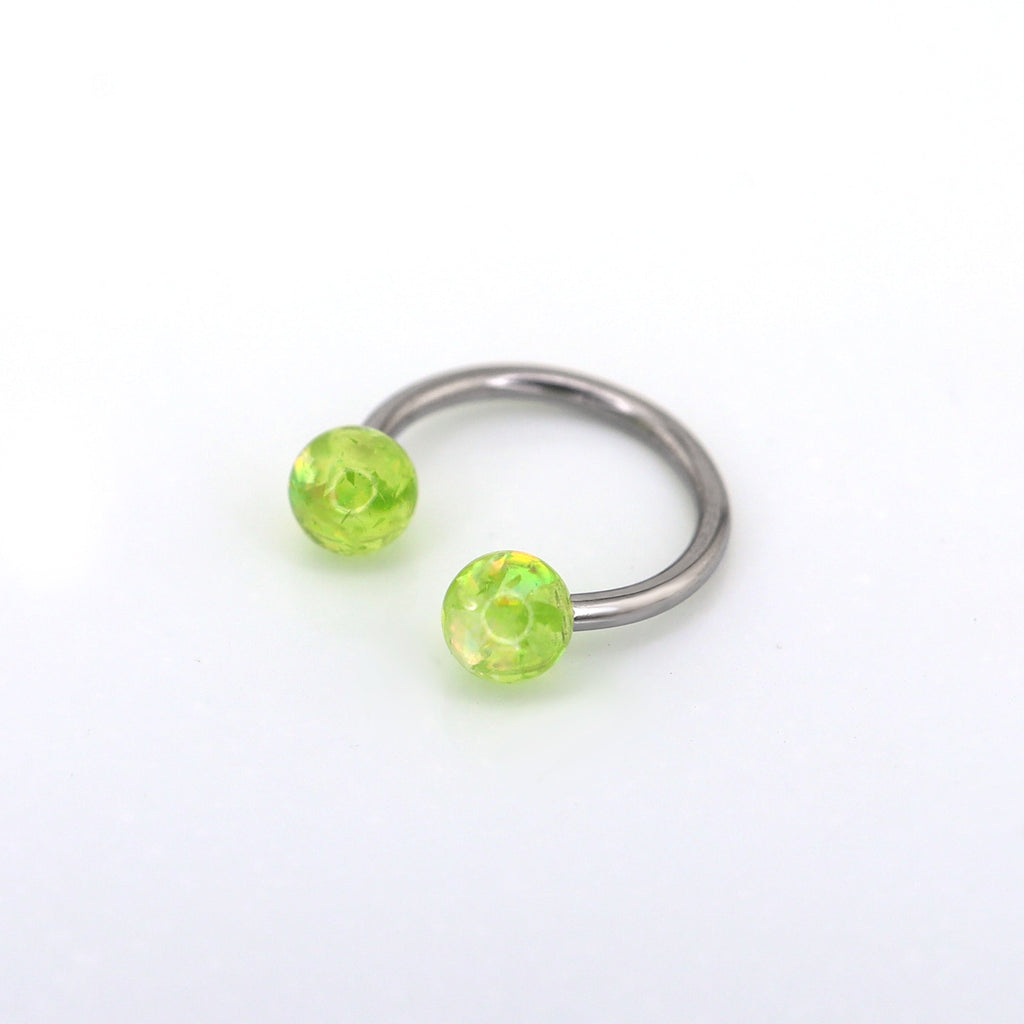 Acrylic Opal Stainless Steel Horseshoe Ring - Acrylic Opal Stainless Steel Horseshoe Ring - Green / 8mm by CRUXJEWELRY