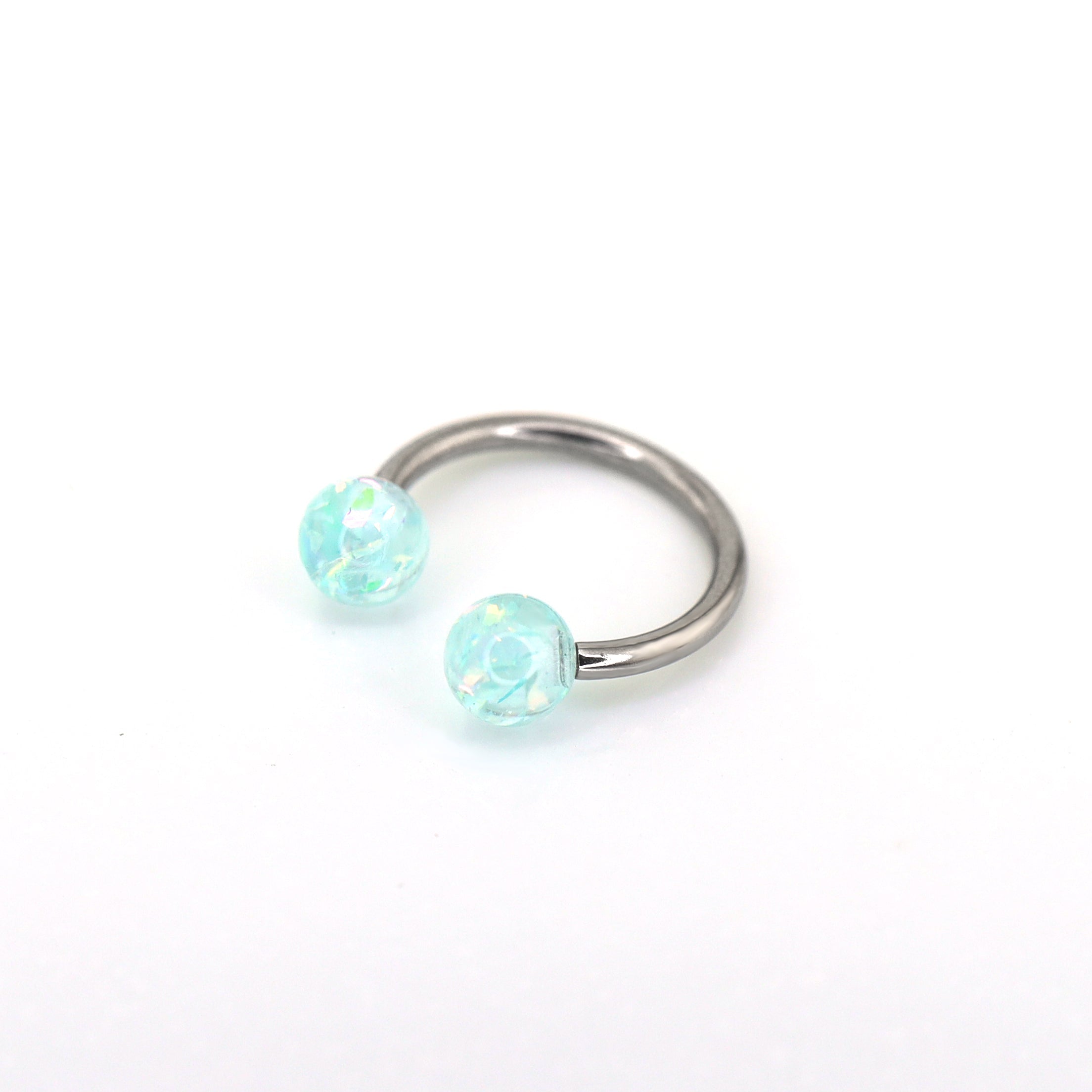 Acrylic Opal Stainless Steel Horseshoe Ring - Acrylic Opal Stainless Steel Horseshoe Ring - Cyan / 8mm by CRUXJEWELRY