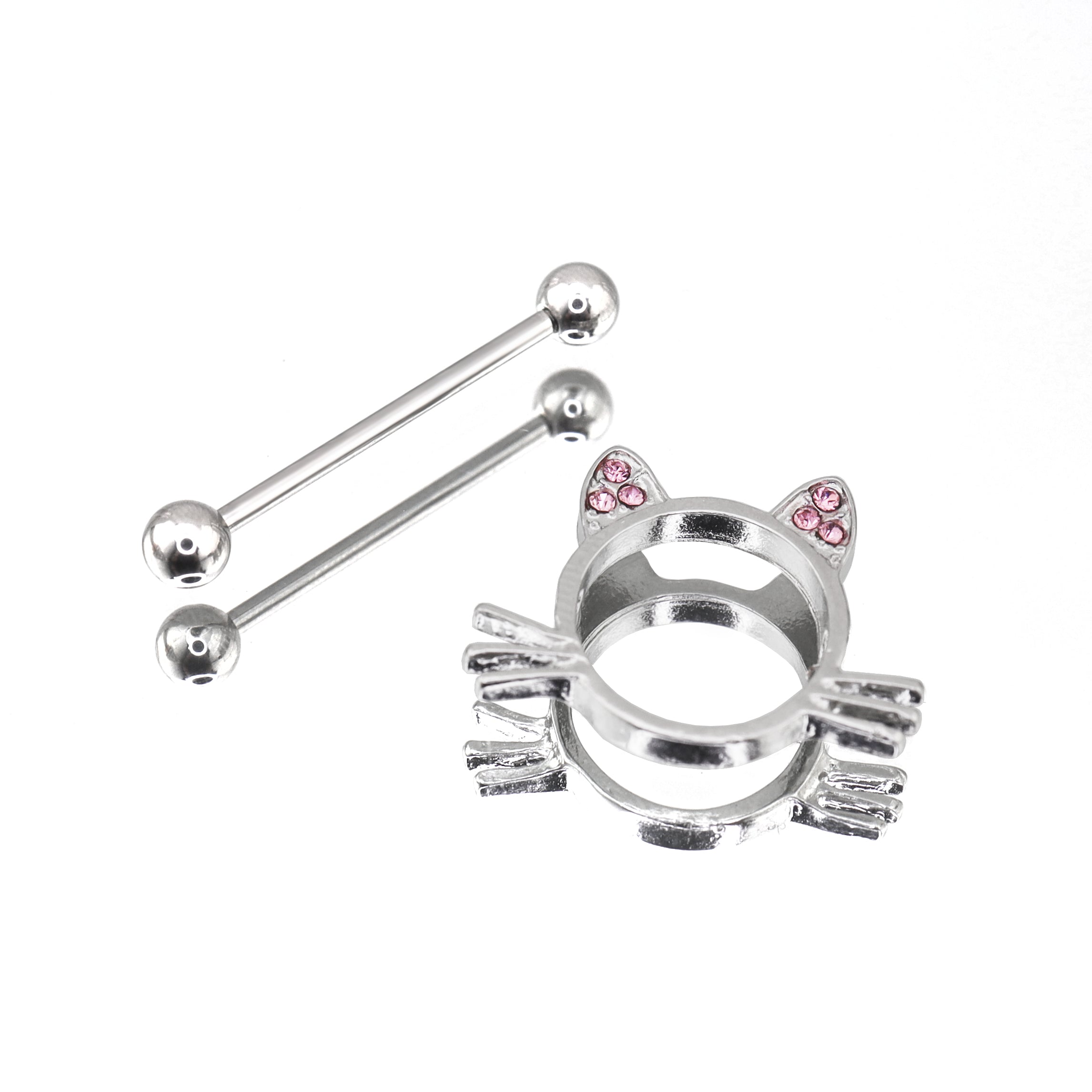 Pink CZ Cat Head stainless steel Nipple Rings - Pink CZ Cat Head stainless steel Nipple Rings - Single by CRUXJEWELRY