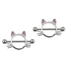 Pink CZ Cat Head stainless steel Nipple Rings - Pink CZ Cat Head stainless steel Nipple Rings - Set by CRUXJEWELRY