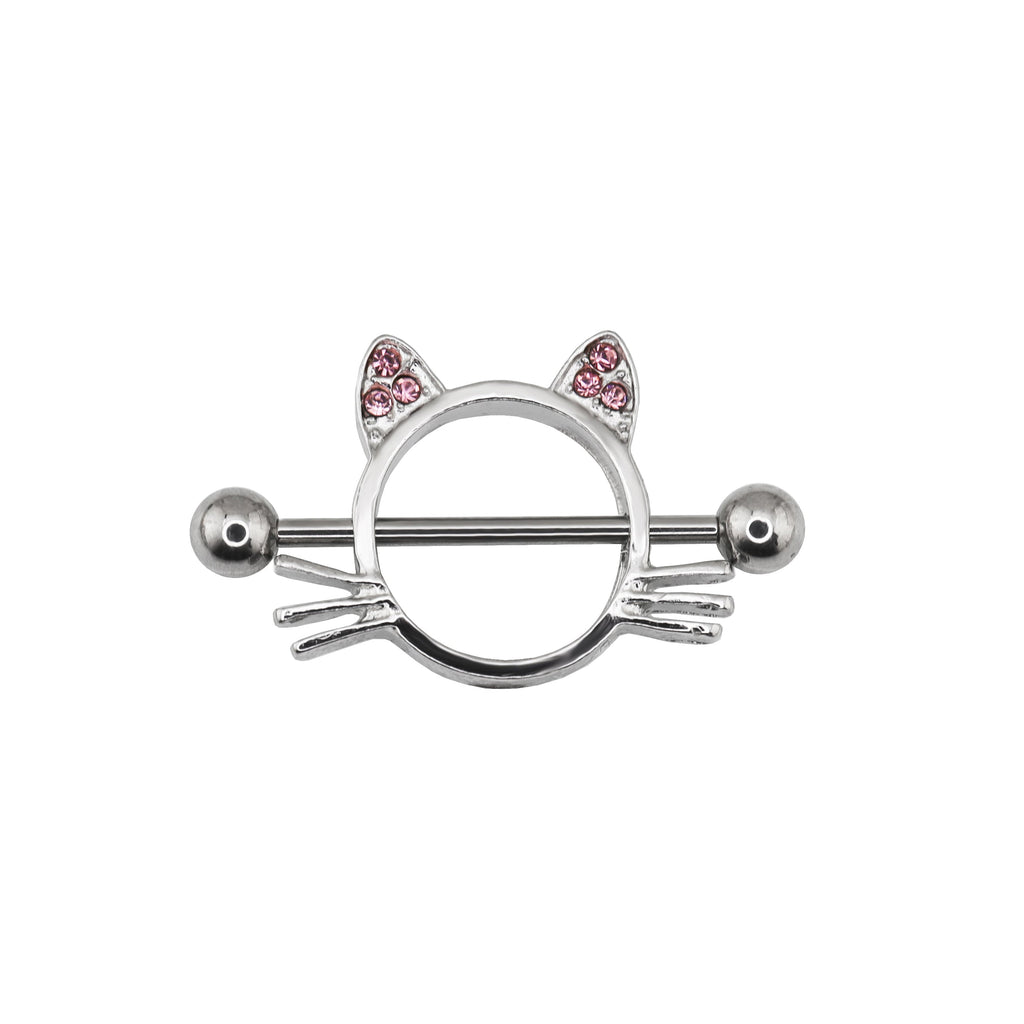 Pink CZ Cat Head stainless steel Nipple Rings - Pink CZ Cat Head stainless steel Nipple Rings - Single by CRUXJEWELRY