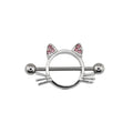 Pink CZ Cat Head stainless steel Nipple Rings - Pink CZ Cat Head stainless steel Nipple Rings - Single by CRUXJEWELRY