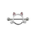 Pink CZ Cat Head stainless steel Nipple Rings - Pink CZ Cat Head stainless steel Nipple Rings - Single by CRUXJEWELRY