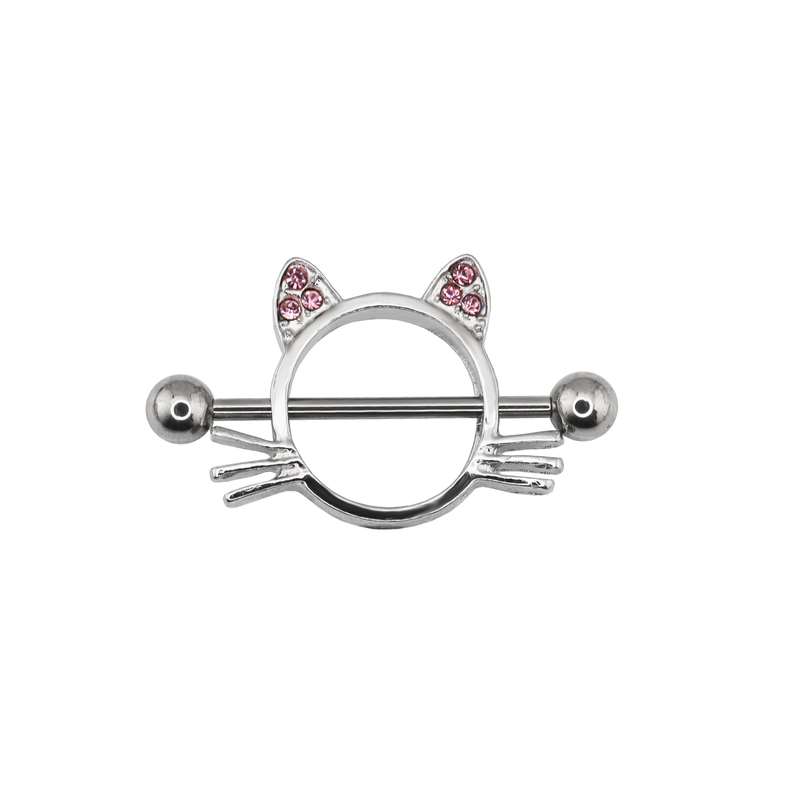 Pink CZ Cat Head stainless steel Nipple Rings - Pink CZ Cat Head stainless steel Nipple Rings - Single by CRUXJEWELRY
