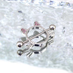 Pink CZ Cat Head stainless steel Nipple Rings - Pink CZ Cat Head stainless steel Nipple Rings - Single by CRUXJEWELRY