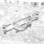 Fishbone CZ Stainless Steel Industrial Barbell - Fishbone CZ Stainless Steel Industrial Barbell - 34mm by CRUXJEWELRY