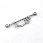 Fishbone CZ Stainless Steel Industrial Barbell - Fishbone CZ Stainless Steel Industrial Barbell - 34mm by CRUXJEWELRY