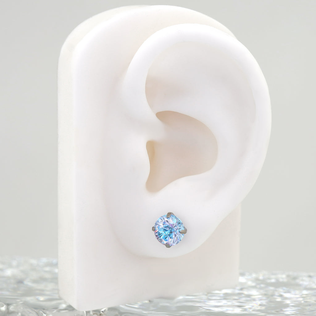 High Shine Gradient Firework-Cut CZ Titanium Studs - High Shine Gradient Firework-Cut CZ Titanium Studs - Blue / 6mm by CRUXJEWELRY