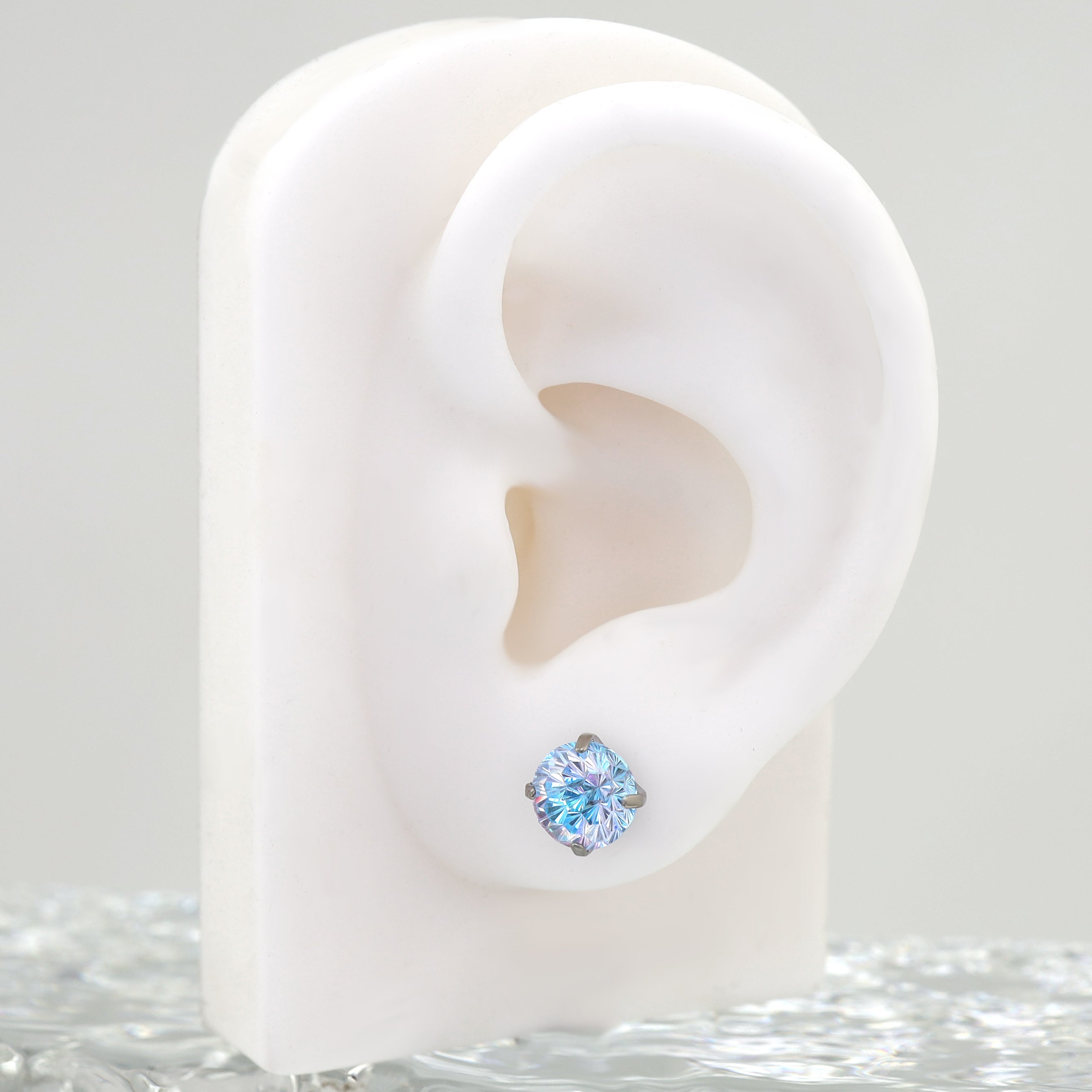 High Shine Gradient Firework-Cut CZ Titanium Studs - High Shine Gradient Firework-Cut CZ Titanium Studs - Blue / 6mm by CRUXJEWELRY