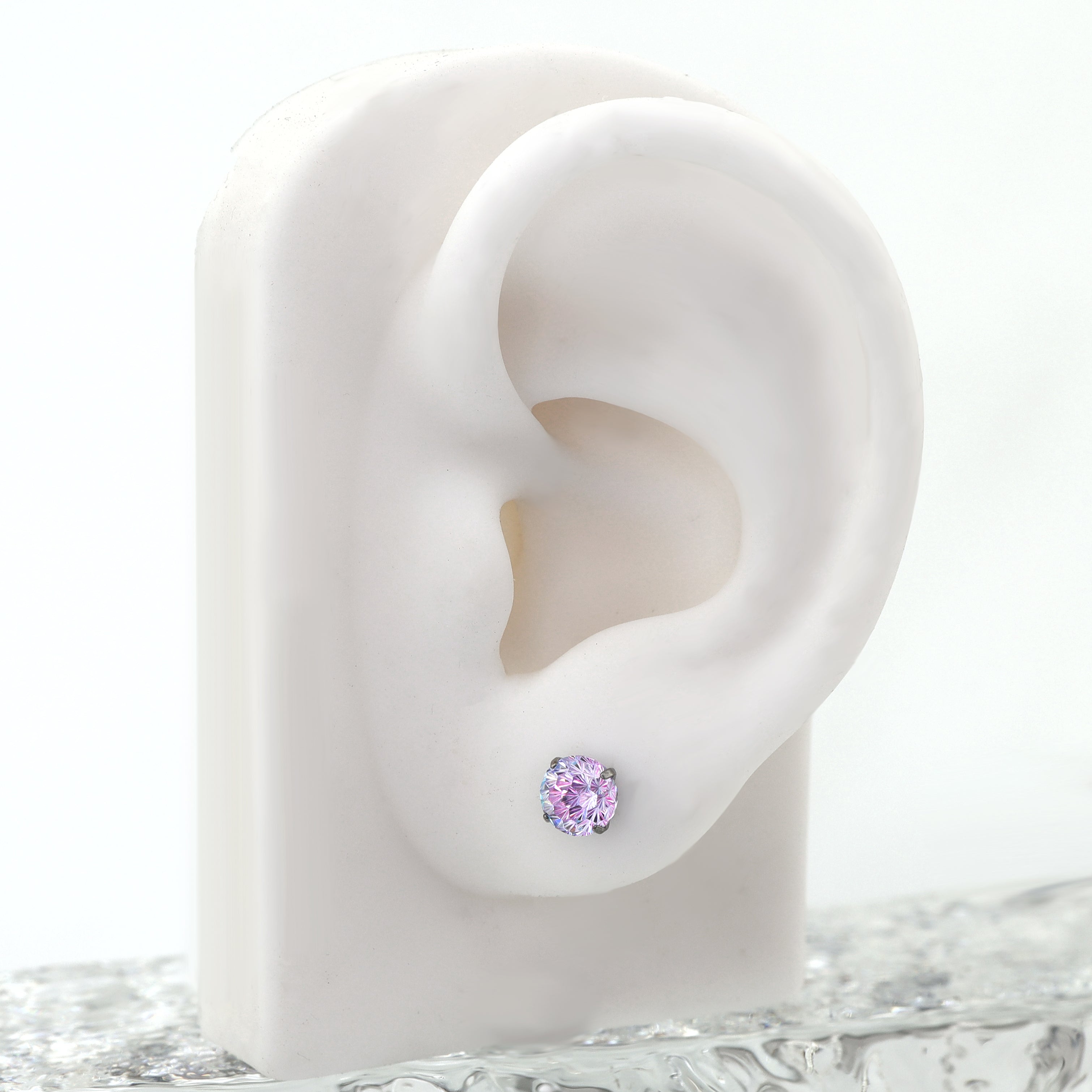 High Shine Gradient Firework-Cut CZ Titanium Studs - High Shine Gradient Firework-Cut CZ Titanium Studs - Pink / 6mm by CRUXJEWELRY