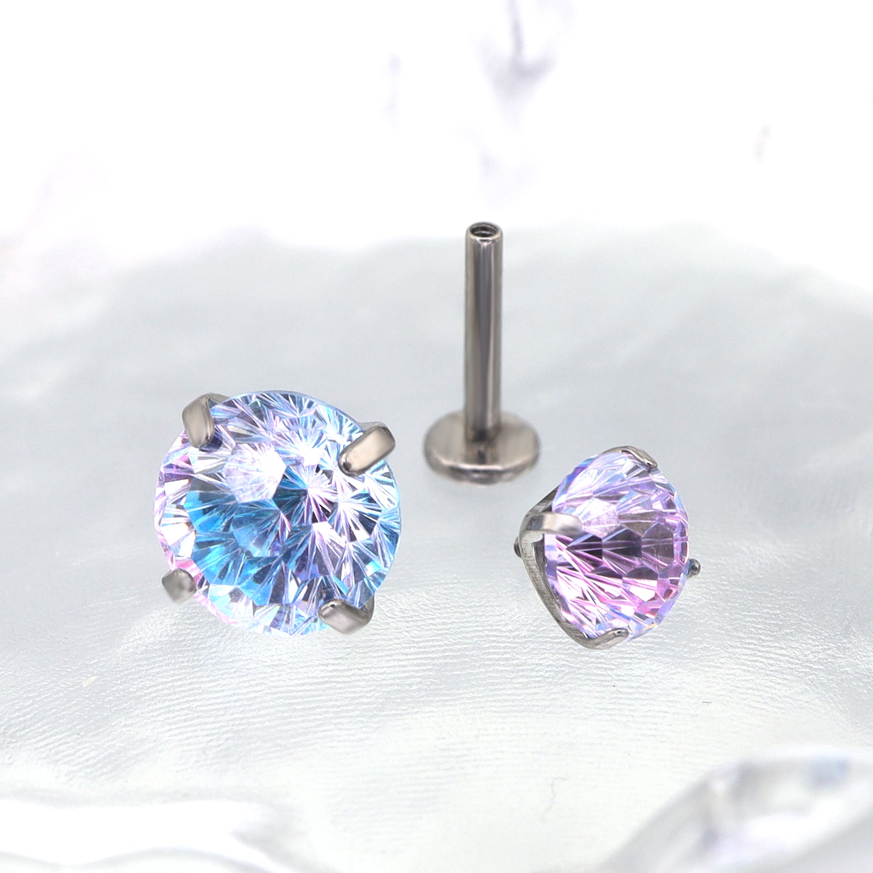 High Shine Gradient Firework-Cut CZ Titanium Studs - High Shine Gradient Firework-Cut CZ Titanium Studs - Blue / 6mm by CRUXJEWELRY