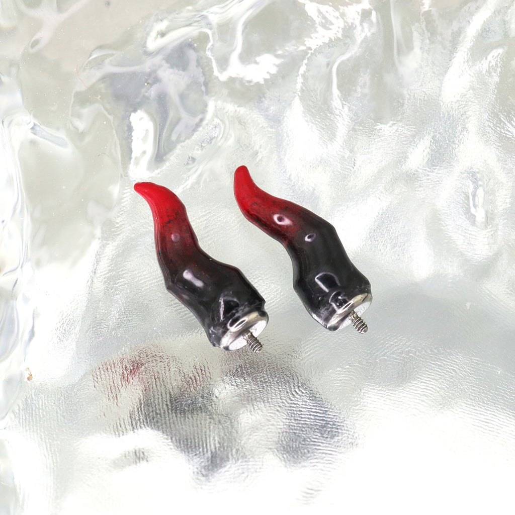 CRUX - Black & Red Satan Demon Titanium Helix Studs - CRUX - Black & Red Satan Demon Titanium Helix Studs - Single / 6mm by CRUXJEWELRY