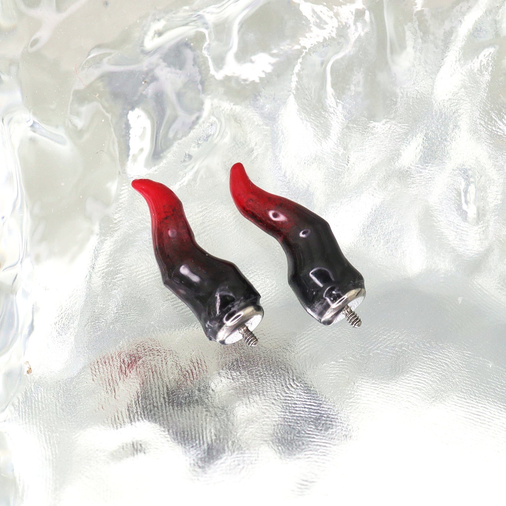CRUX - Black & Red Satan Demon Titanium Helix Studs - CRUX - Black & Red Satan Demon Titanium Helix Studs - Single / 6mm by CRUXJEWELRY