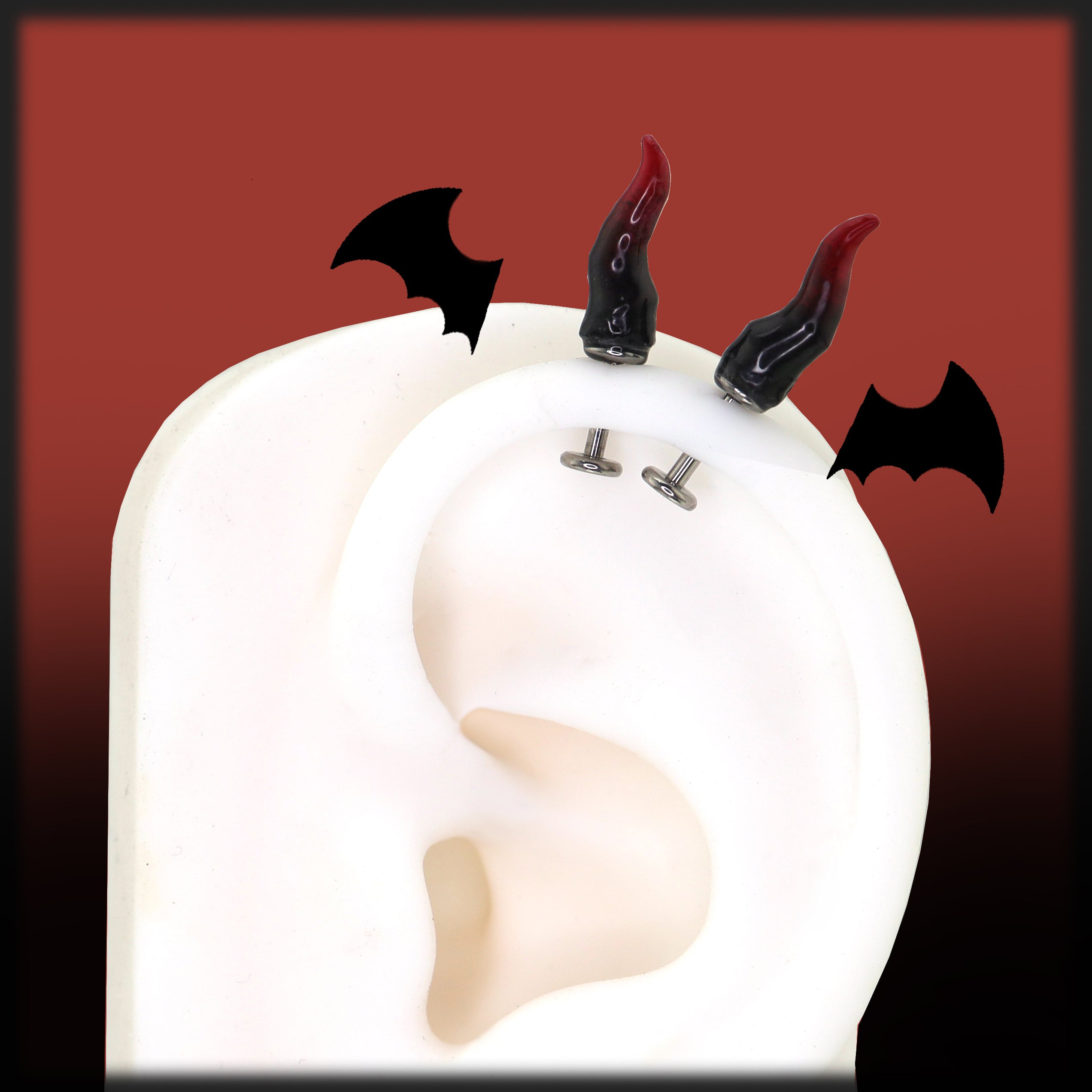 CRUX - Black & Red Satan Demon Titanium Helix Studs - CRUX - Black & Red Satan Demon Titanium Helix Studs - Single / 6mm by CRUXJEWELRY