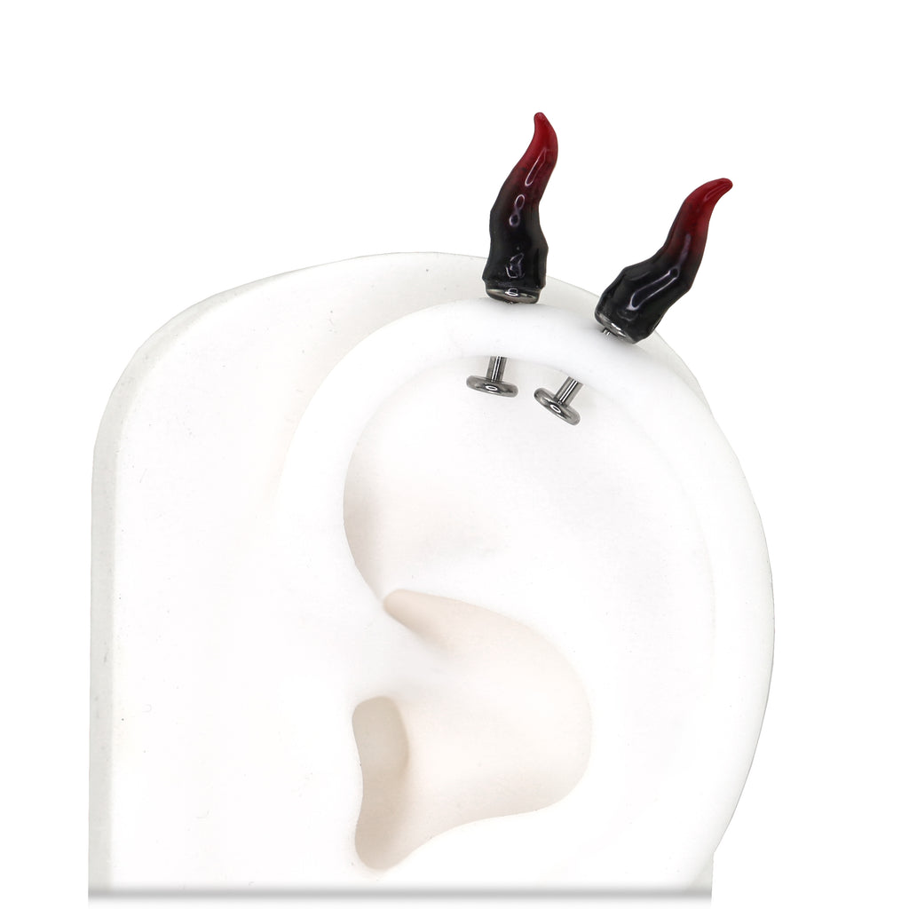 CRUX - Black & Red Satan Demon Titanium Helix Studs - CRUX - Black & Red Satan Demon Titanium Helix Studs - Single / 6mm by CRUXJEWELRY