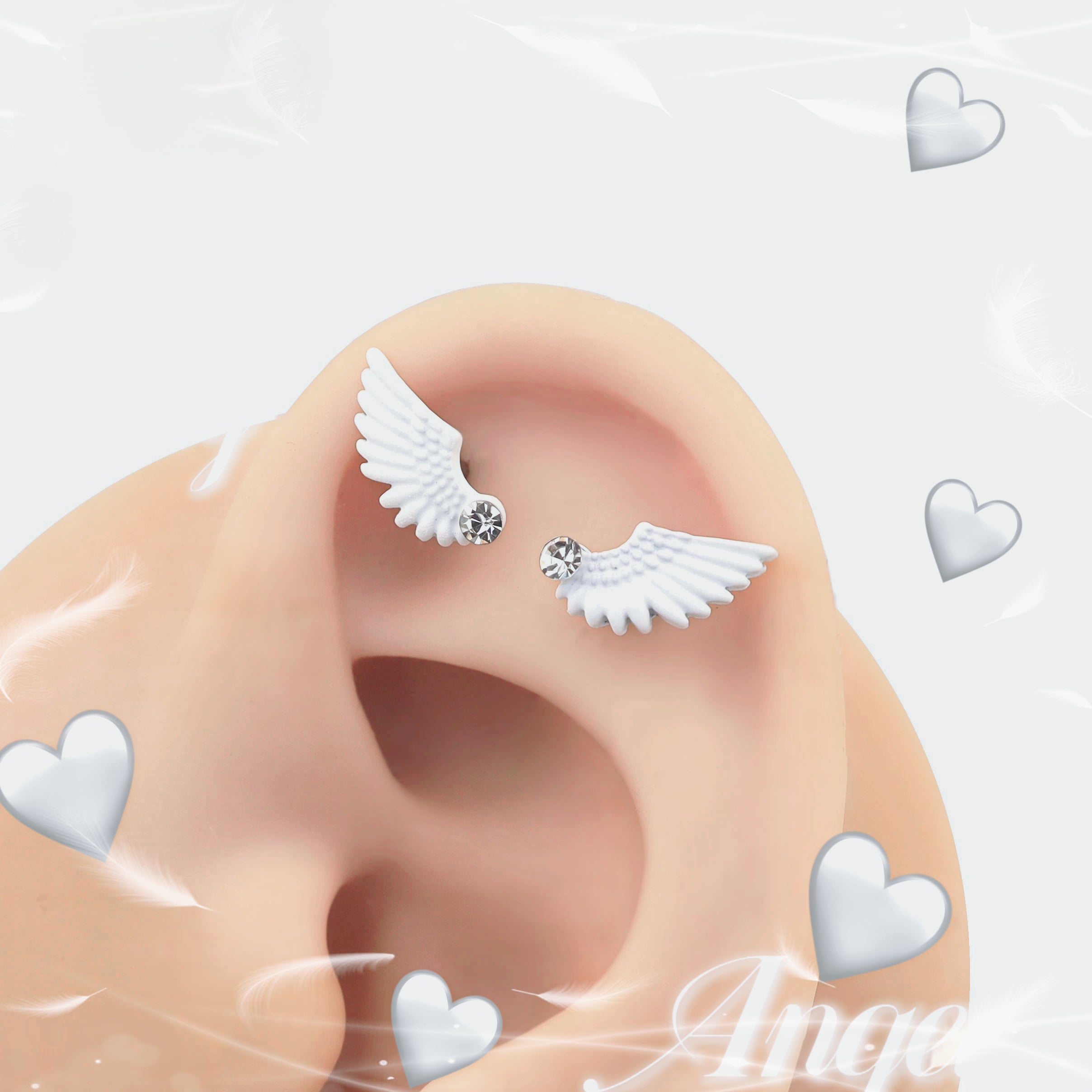 PAIR OF White Wing CZ Internally Threaded stainless steel Studs - PAIR OF White Wing CZ Internally Threaded stainless steel Studs - White / 6mm by CRUXJEWELRY