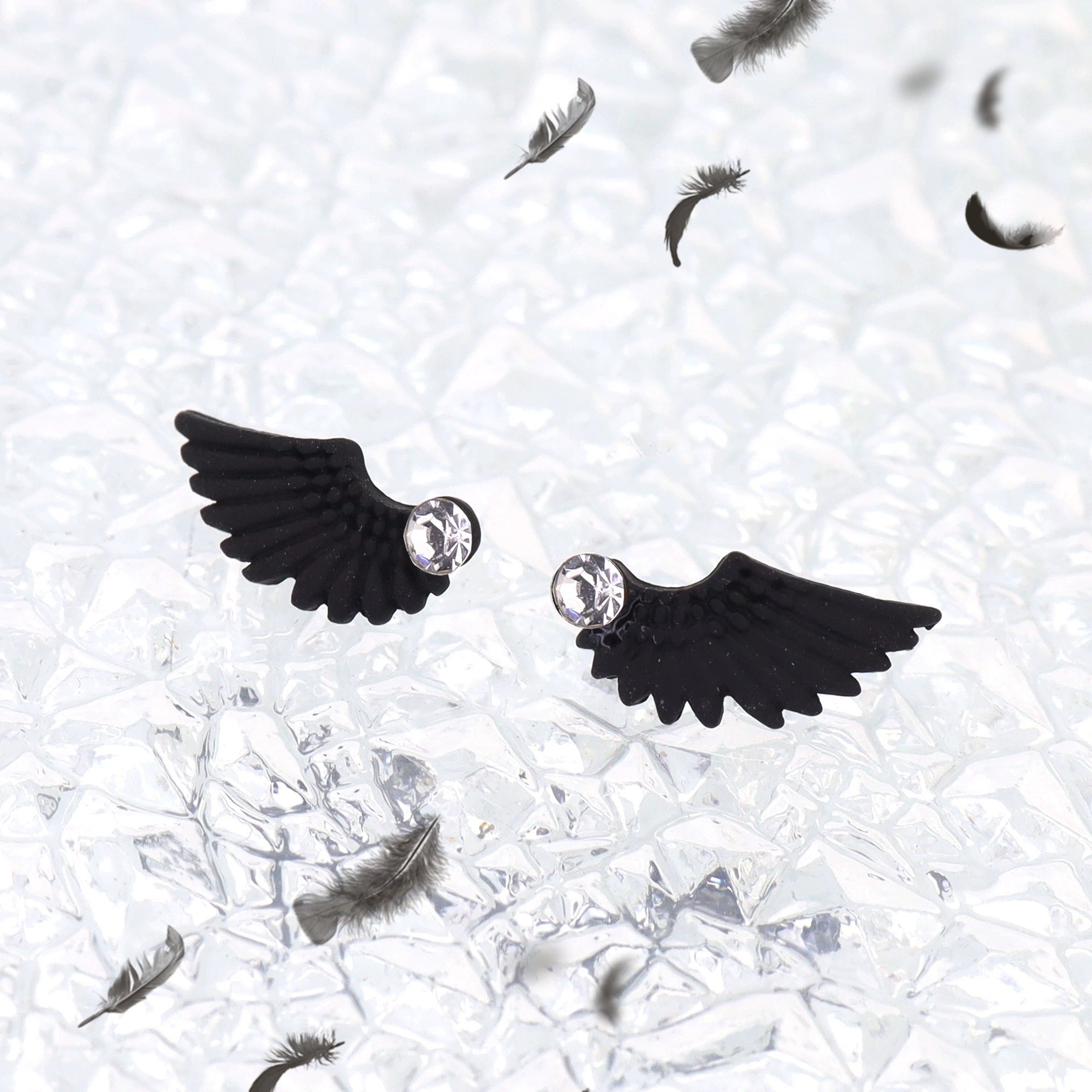 PAIR OF White Wing CZ Internally Threaded stainless steel Studs - PAIR OF White Wing CZ Internally Threaded stainless steel Studs - Black / 6mm by CRUXJEWELRY
