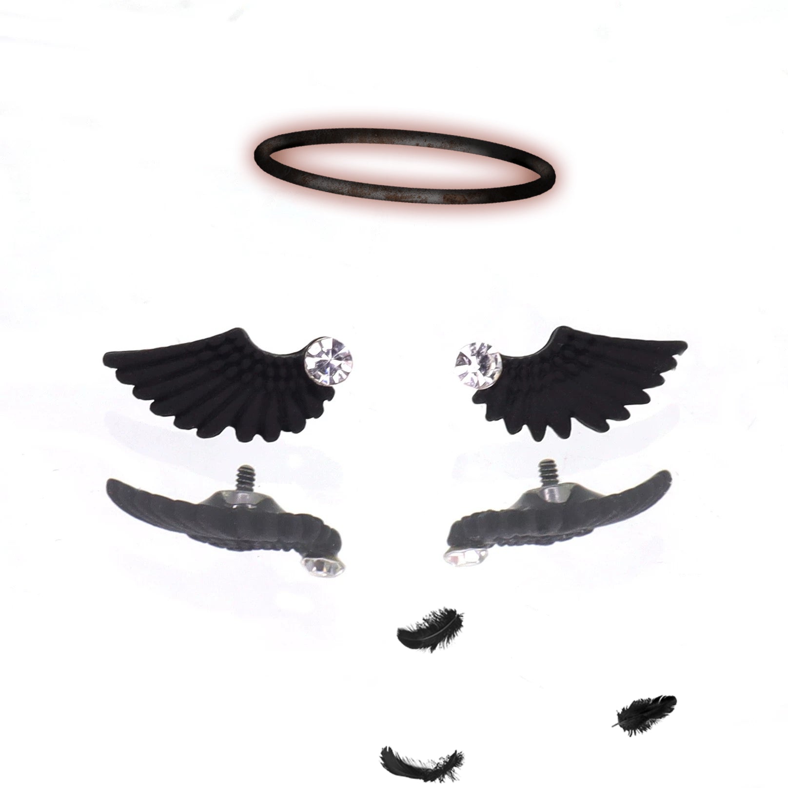 PAIR OF White Wing CZ Internally Threaded stainless steel Studs - PAIR OF White Wing CZ Internally Threaded stainless steel Studs - White / 6mm by CRUXJEWELRY