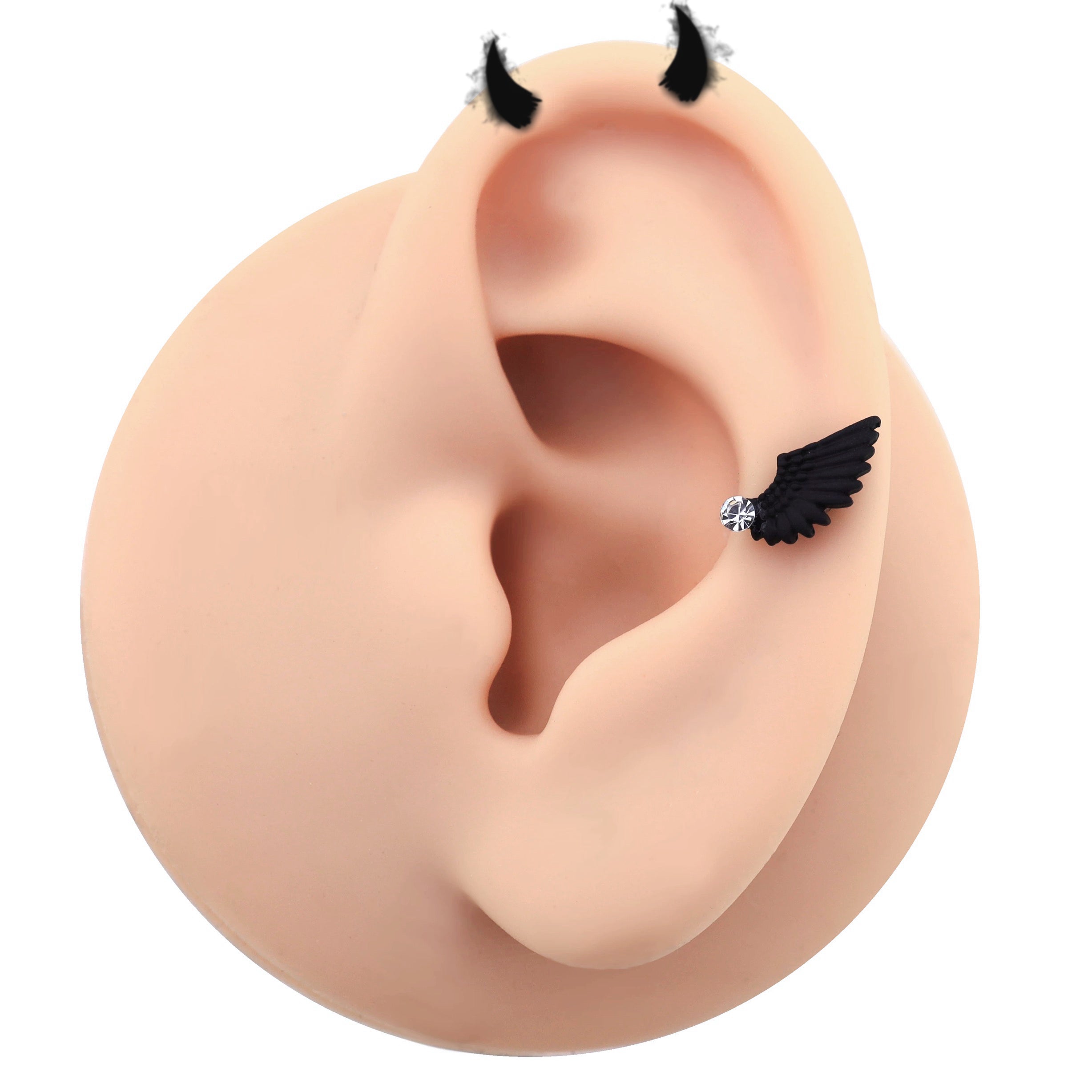 PAIR OF White Wing CZ Internally Threaded stainless steel Studs - PAIR OF White Wing CZ Internally Threaded stainless steel Studs - White / 6mm by CRUXJEWELRY