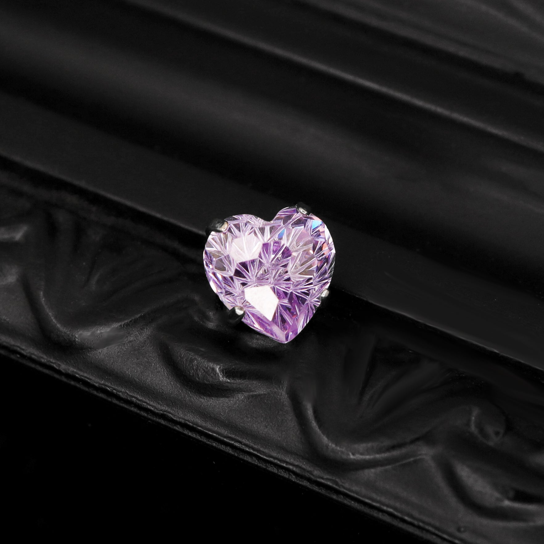 Pink Heart Firework-Cut Titanium Internally Threaded Studs - Pink Heart Firework-Cut Titanium Internally Threaded Studs - Light Pink / 6mm by CRUXJEWELRY